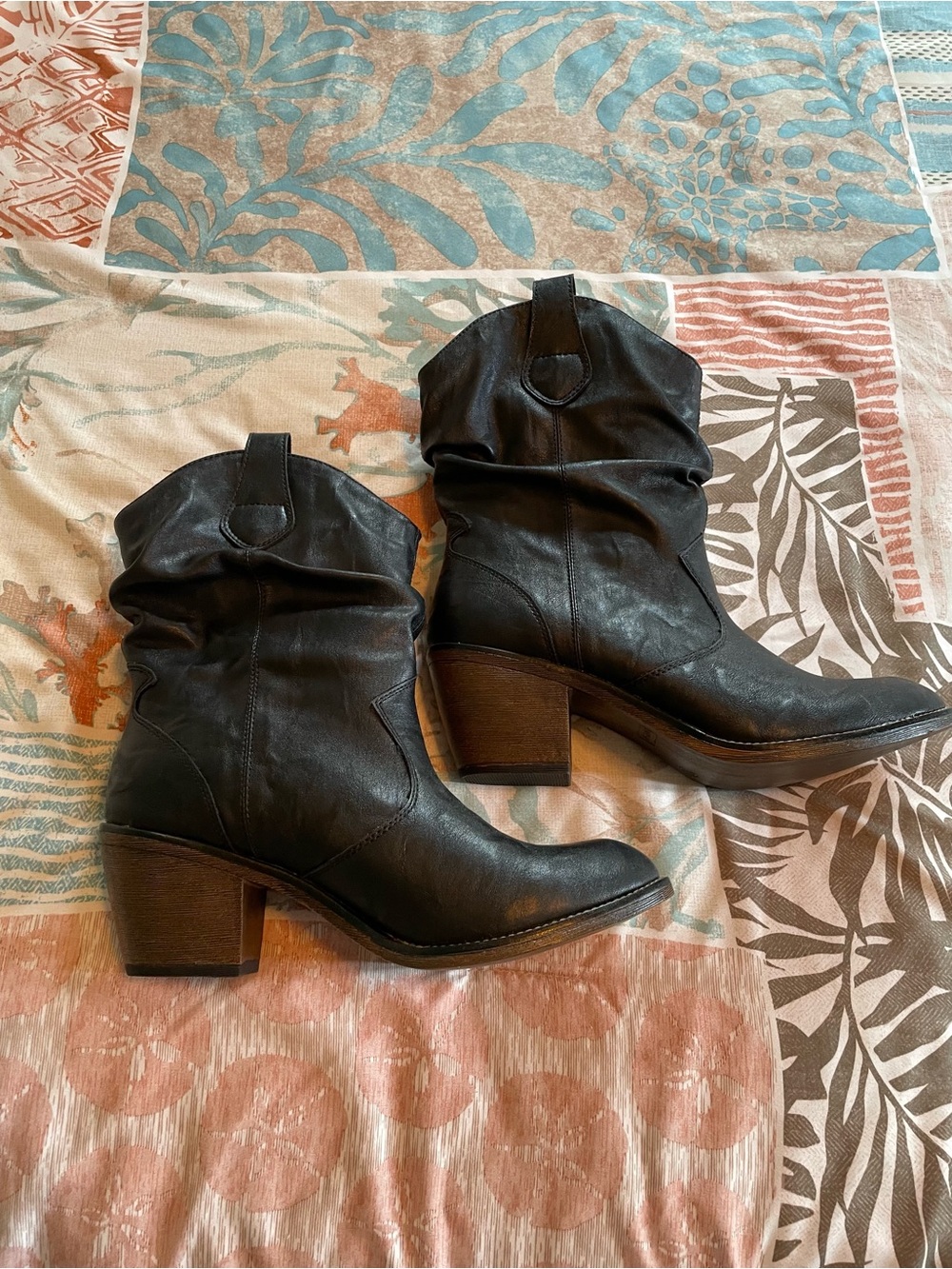 Women's Black Faux Leather Western Ankle Boots